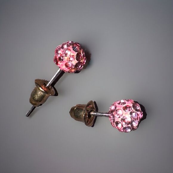 -EARRINGS Pink .25” Post With Rhinestones For Women - Picture 5 of 10
